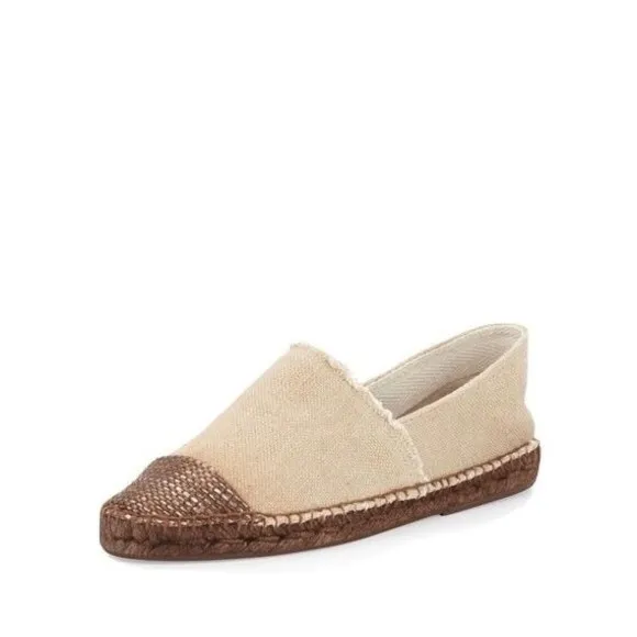 ANDRE ASSOUS PATRICIA TAN BRONZE CAP TOE ESPADRILLE LOAFERS SLIP ON FLATS 10 9
