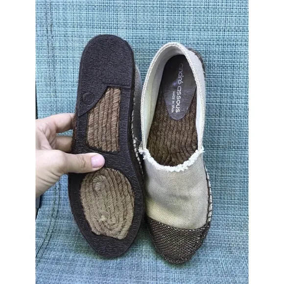 ANDRE ASSOUS PATRICIA TAN BRONZE CAP TOE ESPADRILLE LOAFERS SLIP ON FLATS 10 9