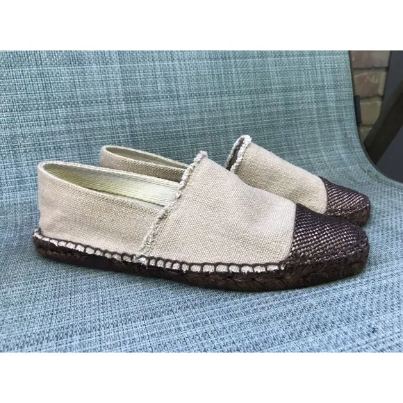 ANDRE ASSOUS PATRICIA TAN BRONZE CAP TOE ESPADRILLE LOAFERS SLIP ON FLATS 10 9