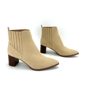 ANN TAYLOR BEIGE/TAN POINTED TOE STACKED BLOCK HEEL PULL-ON CHELSEA ANKLE BOOTS🆕