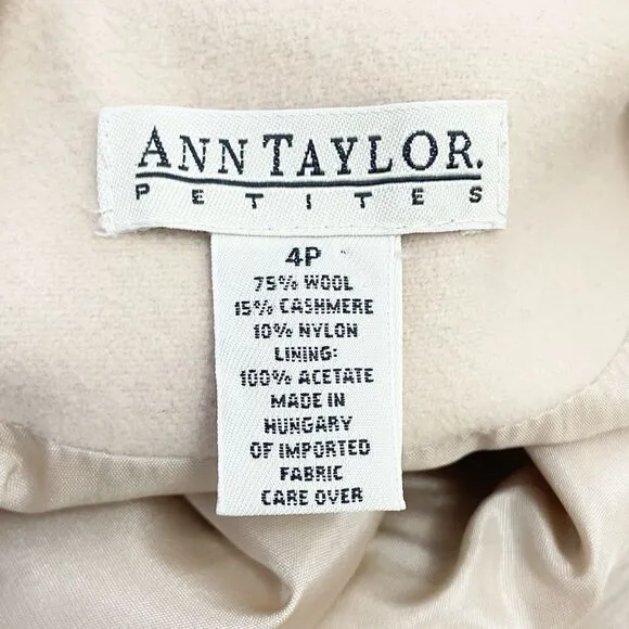 Ann Taylor Cashmere Wool Blend 3 Button Blazer Taupe Light Tan Size 4P 4 Petite