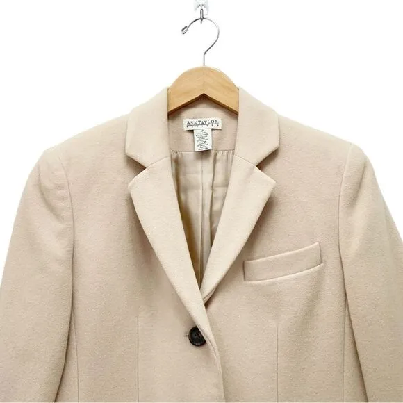 Ann Taylor Cashmere Wool Blend 3 Button Blazer Taupe Light Tan Size 4P 4 Petite