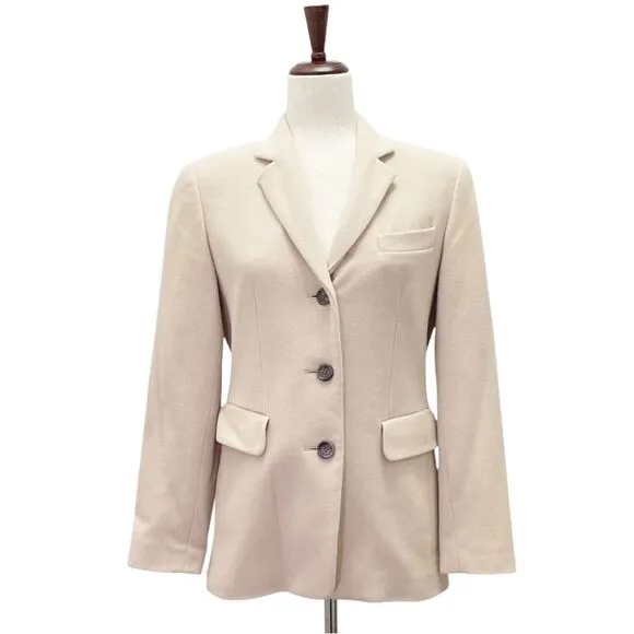 Ann Taylor Cashmere Wool Blend 3 Button Blazer Taupe Light Tan Size 4P 4 Petite