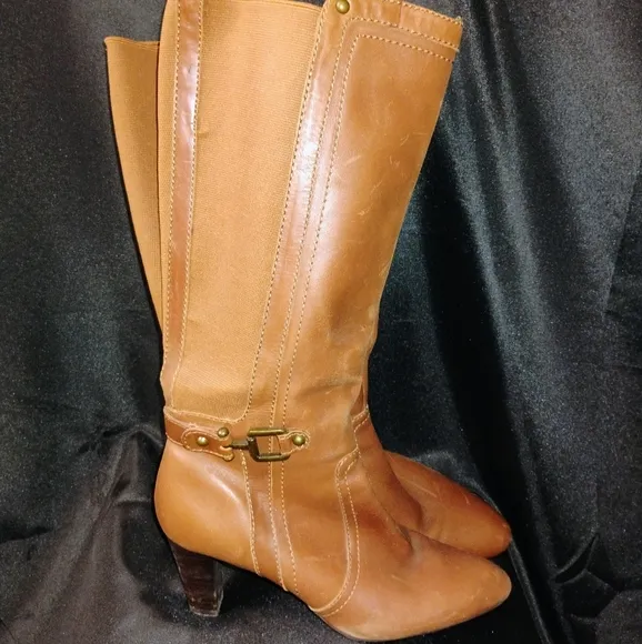 Anne Klein Gallagher Brown Leather Knee-High Boots Sz 9M