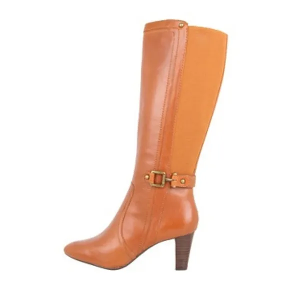 Anne Klein Gallagher Brown Leather Knee-High Boots Sz 9M