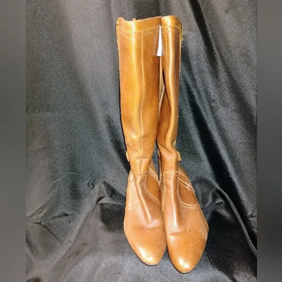 Anne Klein Gallagher Brown Leather Knee-High Boots Sz 9M