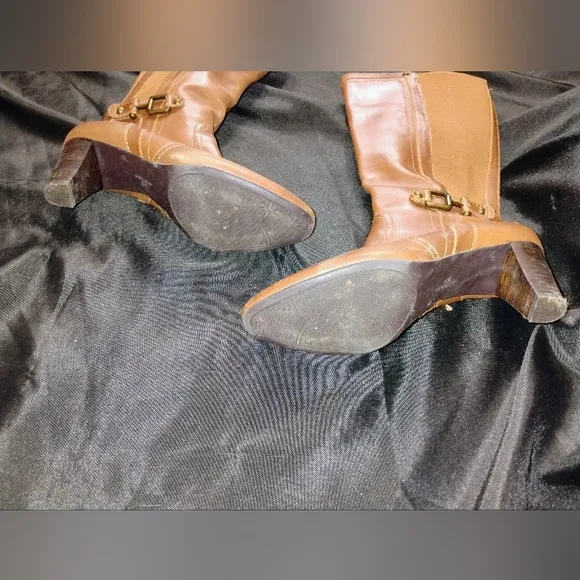 Anne Klein Gallagher Brown Leather Knee-High Boots Sz 9M