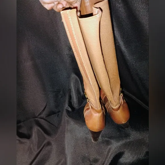 Anne Klein Gallagher Brown Leather Knee-High Boots Sz 9M