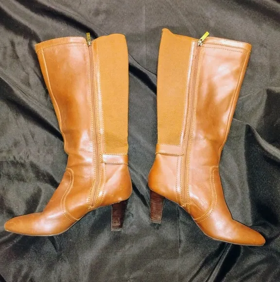 Anne Klein Gallagher Brown Leather Knee-High Boots Sz 9M