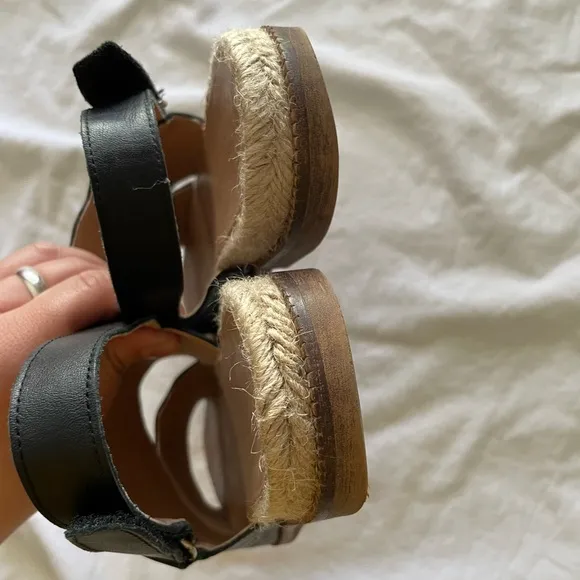 Anthropologie Black Leather Double Strap Sandals