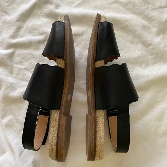 Anthropologie Black Leather Double Strap Sandals