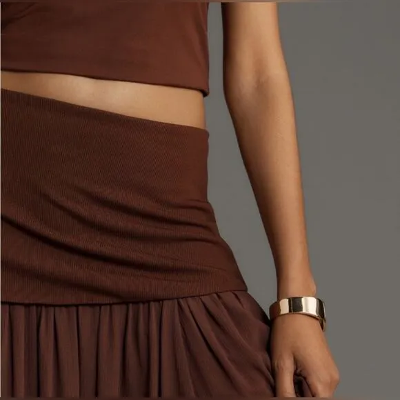 Anthropologie Dropped Yoke-Waist Maxi-Skirt Voile Overlay Cocoa Size Small