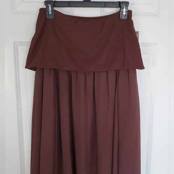Anthropologie Dropped Yoke-Waist Maxi-Skirt Voile Overlay Cocoa Size Small