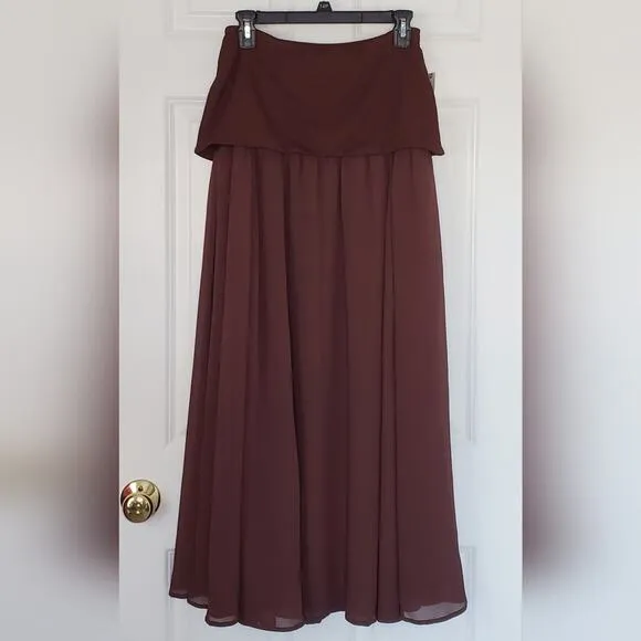 Anthropologie Dropped Yoke-Waist Maxi-Skirt Voile Overlay Cocoa Size Small