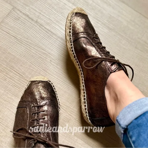ANTHROPOLOGIE KMB 41 / 10 Metallic Bronze Jorinda Espadrille Leather Sneakers