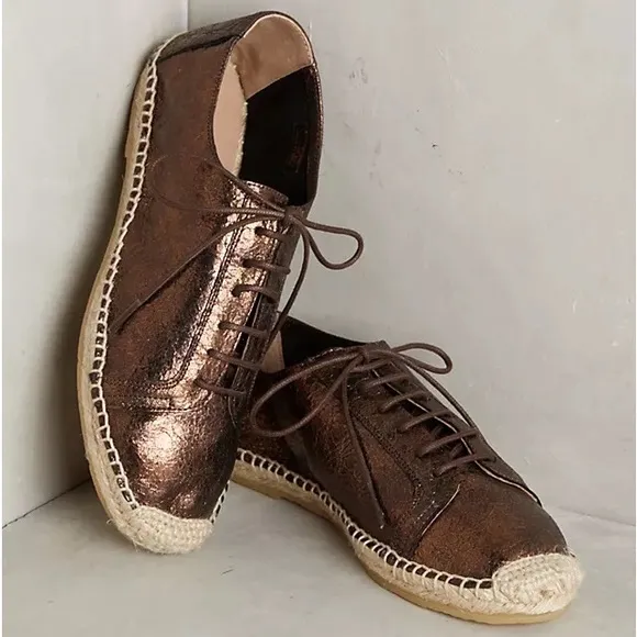 ANTHROPOLOGIE KMB 41 / 10 Metallic Bronze Jorinda Espadrille Leather Sneakers
