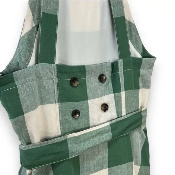 Anthropologie Maeve Greta Gingham Check  Linen  Halter Midi Dress Pockets SZ 6