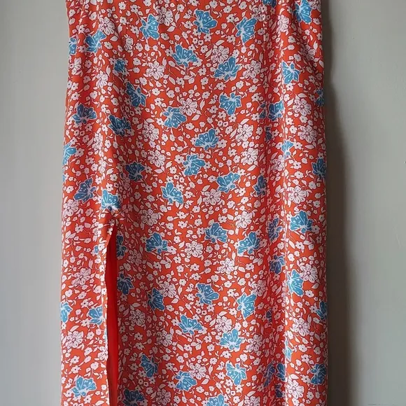 Anthropologie Maeve Lille Side Slit Orange Floral Midi Skirt Size 12