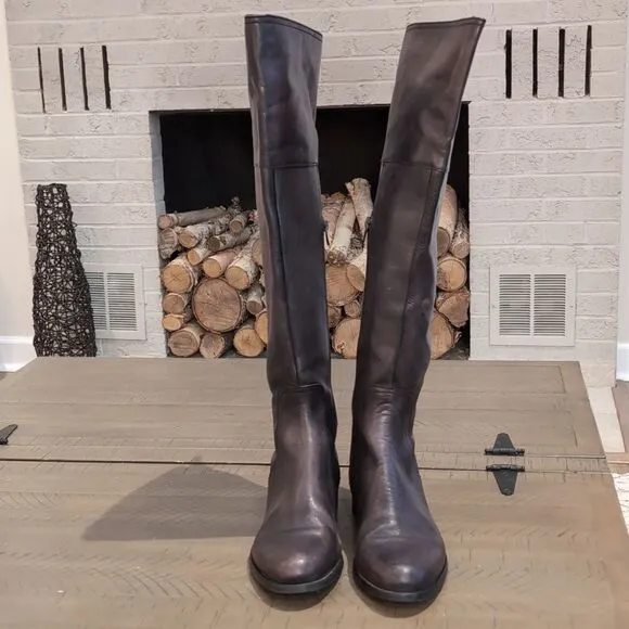 Anthropologie Miss Albright Black Antiqued Leather Over The Knee Boots Size 39