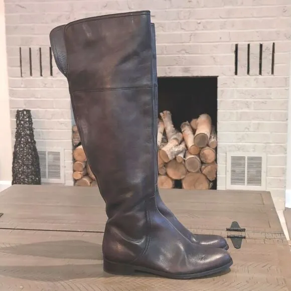 Anthropologie Miss Albright Black Antiqued Leather Over The Knee Boots Size 39