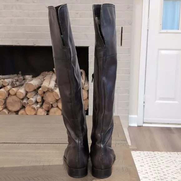 Anthropologie Miss Albright Black Antiqued Leather Over The Knee Boots Size 39