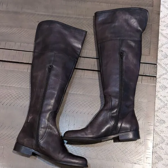 Anthropologie Miss Albright Black Antiqued Leather Over The Knee Boots Size 39