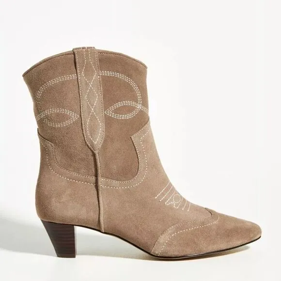 Anthropologie Silent D Taites Kitten Heeled Boots Taupe Size 38 NEW
