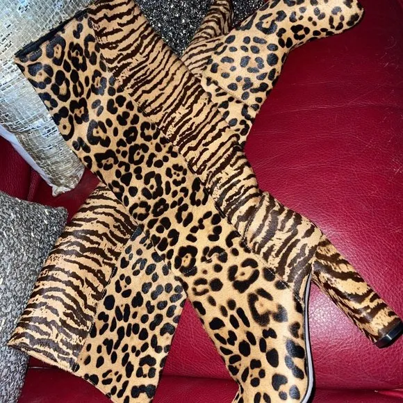 Antonio Melani Corren Mix Leopard Calf Hair Block heel Boots size 7