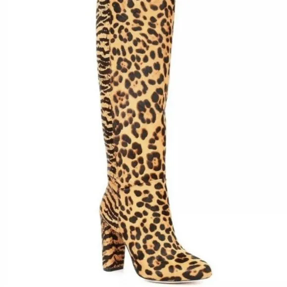 Antonio Melani Corren Mix Leopard Calf Hair Block heel Boots size 7