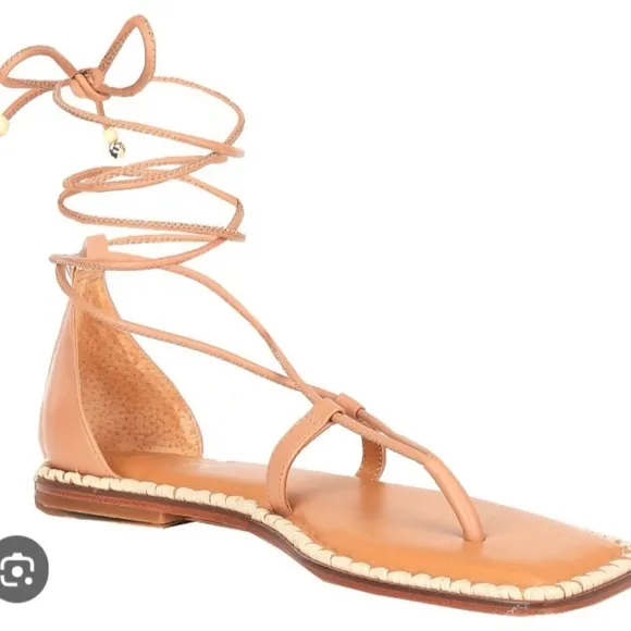 Antonio Melani The Nat Note Alhambra Leather Ankle Wrap Thong Sandals NEW