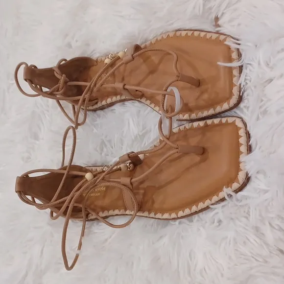 Antonio Melani The Nat Note Alhambra Leather Ankle Wrap Thong Sandals NEW