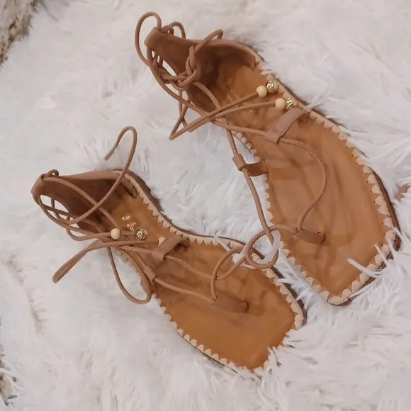 Antonio Melani The Nat Note Alhambra Leather Ankle Wrap Thong Sandals NEW