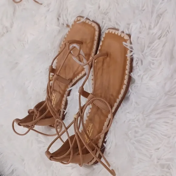 Antonio Melani The Nat Note Alhambra Leather Ankle Wrap Thong Sandals NEW