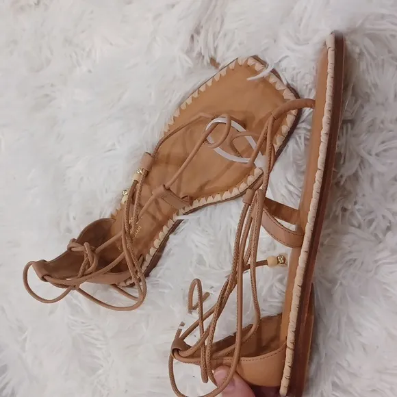 Antonio Melani The Nat Note Alhambra Leather Ankle Wrap Thong Sandals NEW