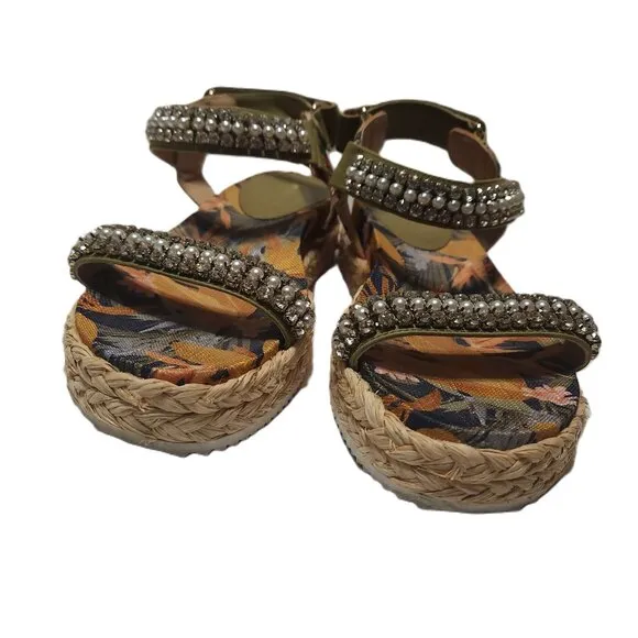 Antonio Milani Marienna Espadrille banded sandals Women's size 9M rhinestones
