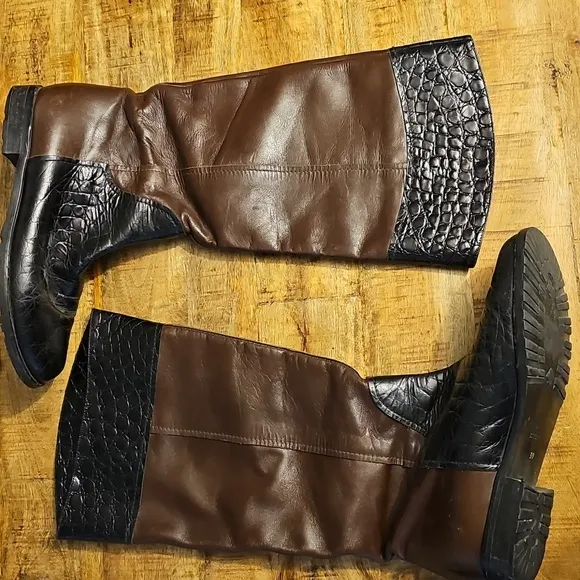 ANYI LU TAYLOR Made In Italy Black Crocodile/BRN CALF handmade in Italy size 39