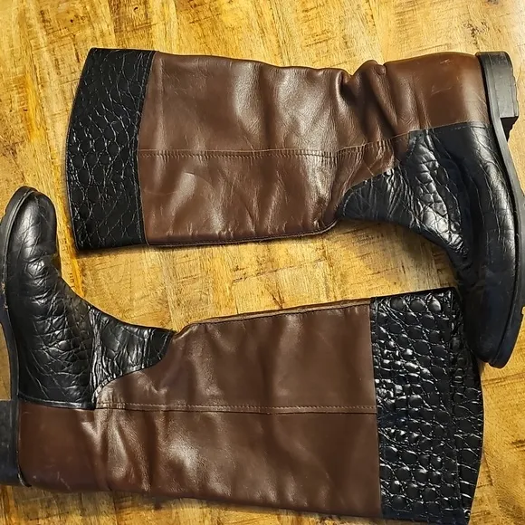 ANYI LU TAYLOR Made In Italy Black Crocodile/BRN CALF handmade in Italy size 39
