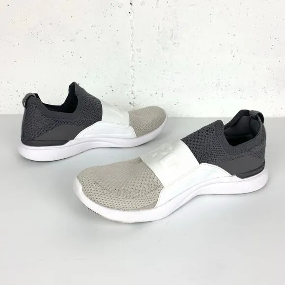 APL Womens Techloom Bliss Sneakers Grey White Tan Slip On Lightweight Size 8