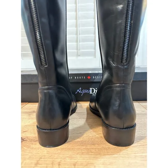Aqua Diva Montreal Black Tall Boots Leather Size 6.5 Waterproof Back Side Zipper