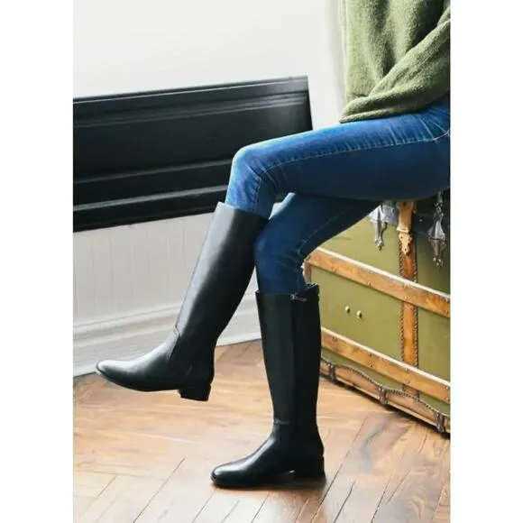 Aqua Diva Montreal Black Tall Boots Leather Size 6.5 Waterproof Back Side Zipper