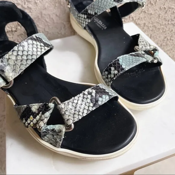 AQUATALIA Blue Snakeskin Leather Velcro Sandals