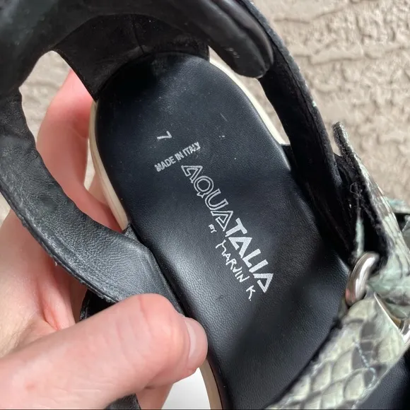 AQUATALIA Blue Snakeskin Leather Velcro Sandals