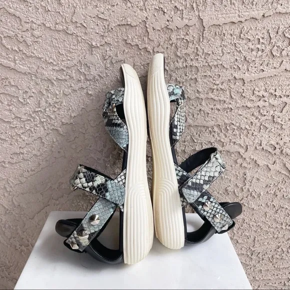 AQUATALIA Blue Snakeskin Leather Velcro Sandals