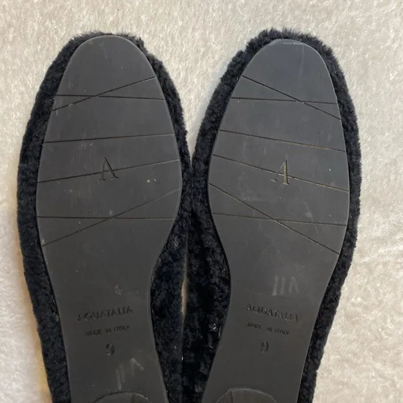 Aquatalia Brinley black shearling leather lined ballet flats Sz 9