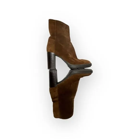Aquatalia Isla Calf Ankle Brown Suede Block Heel Boots Womens Size 10