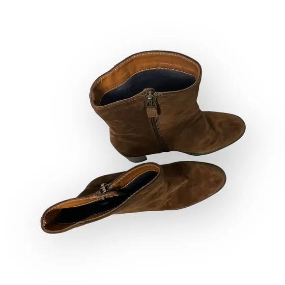 Aquatalia Isla Calf Ankle Brown Suede Block Heel Boots Womens Size 10