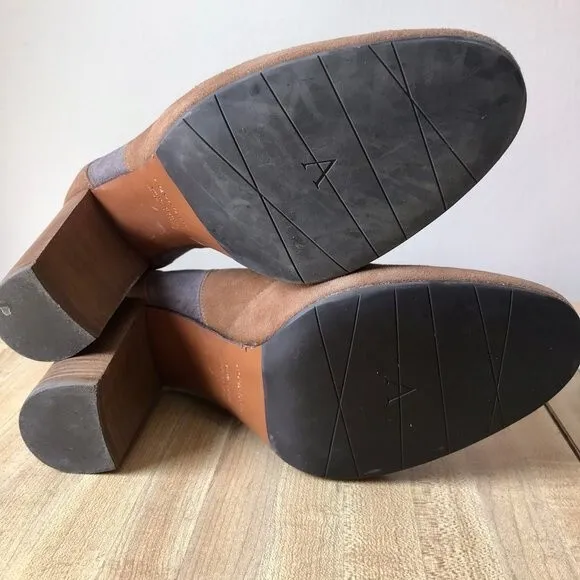 AQUATALIA Suede Leather Ankle Boots Vlada Tan Gray Booties Stacked Heel Italy