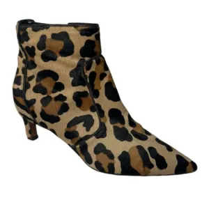 Aquatalia Tan Black Leopard Calf Hair Point Toe Kitten Heel Ankle Boots 7