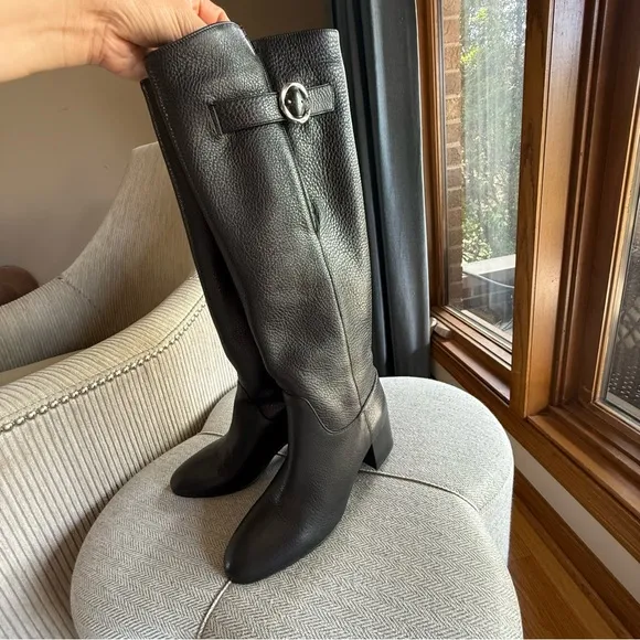 Aquatalia Women's Fabrianna Knee Length Boots, Wide Calf Black Leather.