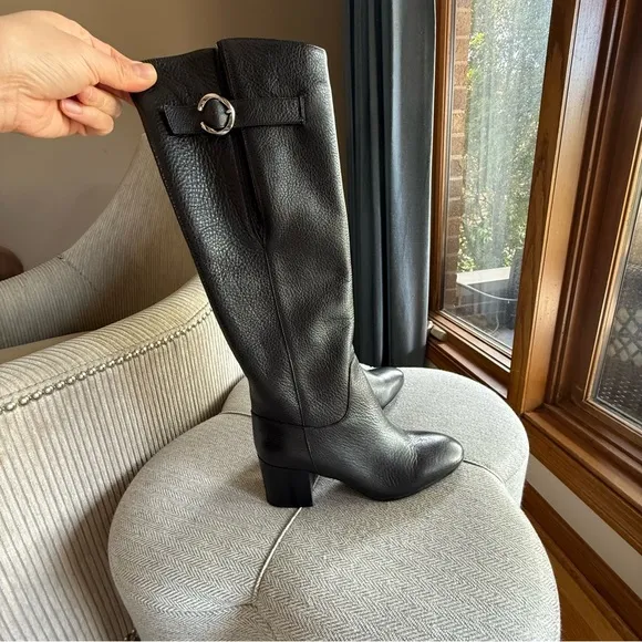Aquatalia Women's Fabrianna Knee Length Boots, Wide Calf Black Leather.